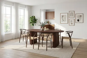 Noira spisegruppe rektangulær 180 cm valnød med 6 Elysia spisestole - Valnød - Møbler - Borde - Spisebordssæt