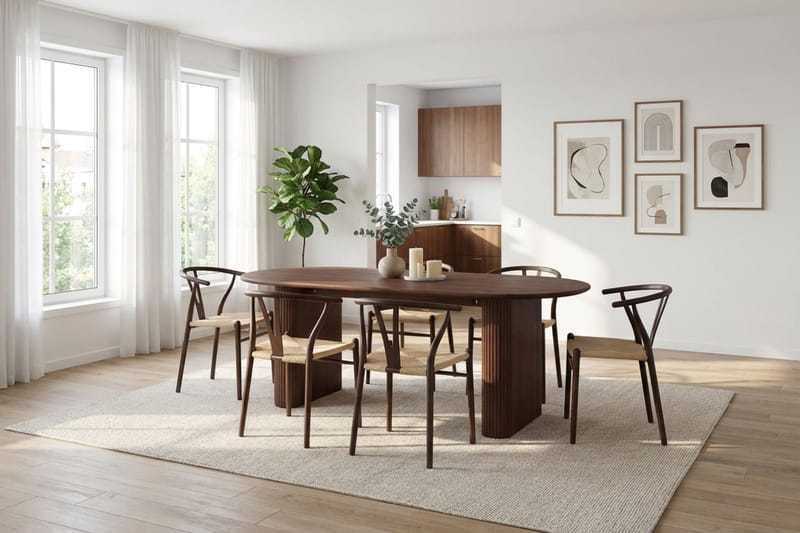 Noira spisegruppe rektangulær 180 cm valnød med 6 Elysia spisestole - Valnød - Møbler - Borde - Spisebordssæt