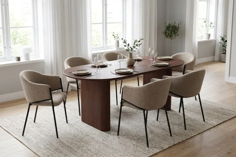 Noira spisegruppe rektangulær 180 cm valnød med 6 Filip-spisestole - Valnød - Møbler - Borde - Spisebordssæt