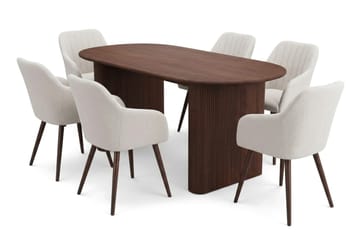 Noira spisegruppe rektangulær 180 cm valnød med 6 Filippa spisestole - Valnød - Møbler - Borde - Spisebordssæt