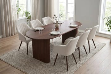 Noira spisegruppe rektangulær 180 cm valnød med 6 Filippa spisestole - Valnød - Møbler - Borde - Spisebordssæt