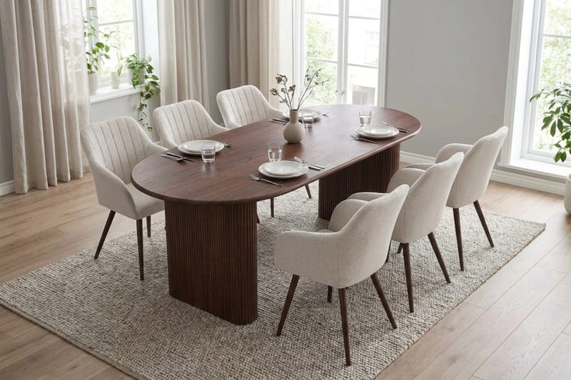 Noira spisegruppe rektangulær 180 cm valnød med 6 Filippa spisestole - Valnød - Møbler - Borde - Spisebordssæt