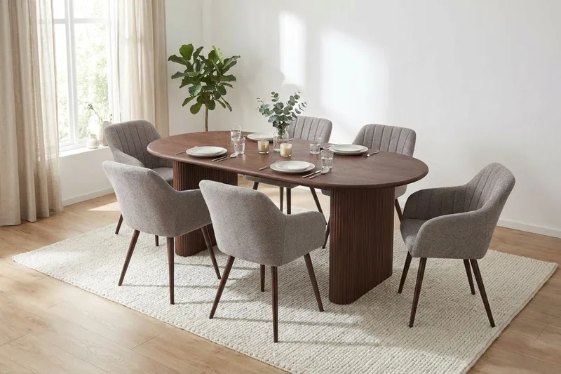 Noira Spisegruppe rektangulær 180 cm valnød med 6 Filippa spisestole - Valnød - Møbler - Borde - Spisebordssæt