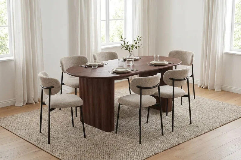 Noira spisegruppe rektangulær 180 cm valnød med 6 Lucy spisestole - Valnød - Møbler - Borde - Spisebordssæt