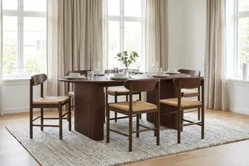 Noira spisegruppe rektangulær 180 cm valnød med 6 Malte spisestole - Valnød - Møbler - Borde - Spisebordssæt