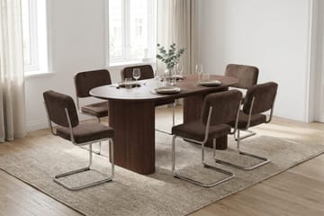 Noira spisegruppe rektangulær 180 cm valnød med 6 Milva spisestole - Valnød - Møbler - Borde - Spisebordssæt