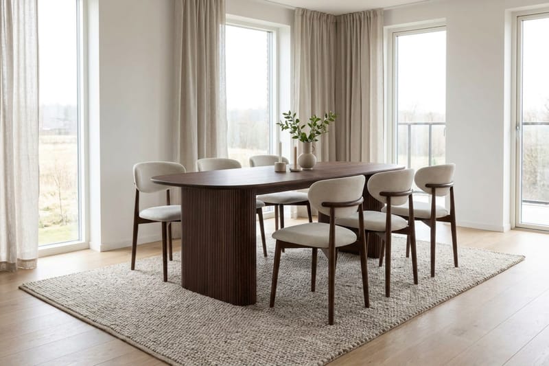 Noira spisegruppe rektangulær 180 cm valnød med 6 Molly spisestole - Valnød - Møbler - Borde - Spisebordssæt