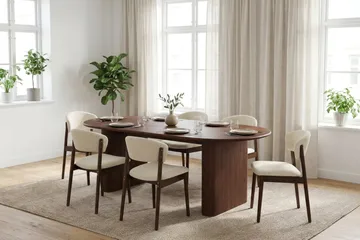 Noira spisegruppe rektangulær 180 cm valnød med 6 Nala spisestole - Valnød - Møbler - Borde - Spisebordssæt