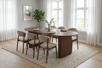 Noira spisegruppe rektangulær 180 cm valnød med 6 Nala spisestole - Valnød - Møbler - Borde - Spisebordssæt