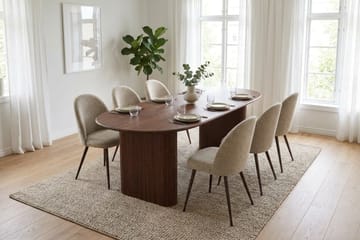 Noira spisegruppe rektangulær 180 cm valnød med 6 Nibe Plus spisestole - Valnød - Møbler - Borde - Spisebordssæt
