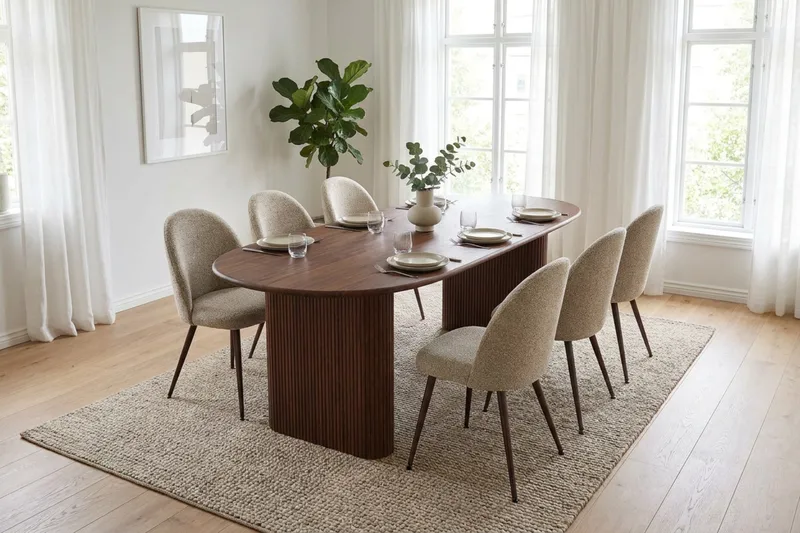 Noira spisegruppe rektangulær 180 cm valnød med 6 Nibe Plus spisebordsstole - Valnød - Møbler - Borde - Spisebordssæt