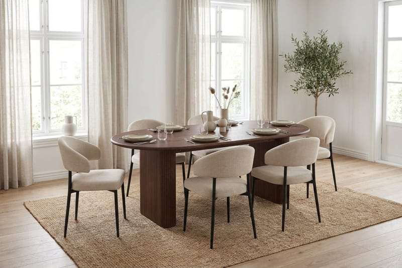 Noira spisegruppe rektangulær 180 cm valnød med 6 Sawako spisestole - Valnød - Møbler - Borde - Spisebordssæt
