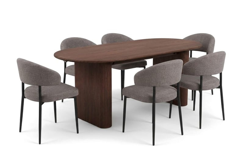 Noira spisegruppe rektangulær 180 cm valnød med 6 Sawako spisestole - Valnød - Møbler - Borde - Spisebordssæt