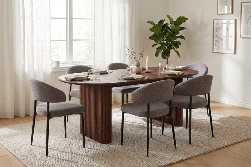 Noira spisegruppe rektangulær 180 cm valnød med 6 Sawako spisestole - Valnød - Møbler - Borde - Spisebordssæt