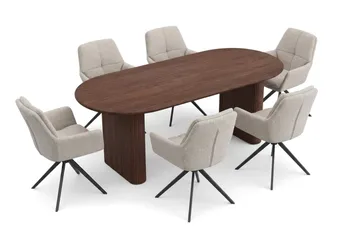 Noira spisegruppe rektangulær 180 cm valnød med 6 Torsby spisestole - Valnød - Møbler - Borde - Spisebordssæt