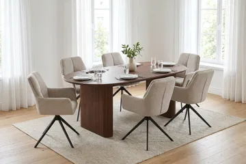 Noira spisegruppe rektangulær 180 cm valnød med 6 Torsby spisestole - Valnød - Møbler - Borde - Spisebordssæt