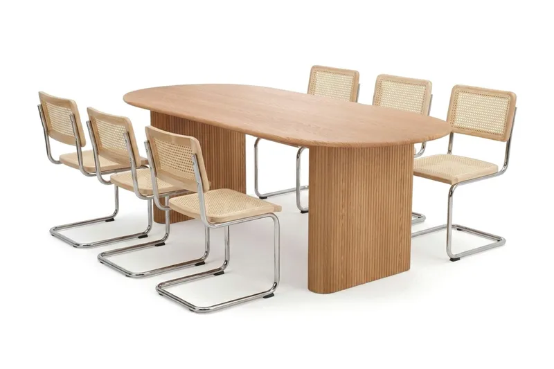 Noira spisegruppe rektangulær 220 cm eg med 6 Build spisestole, Eg