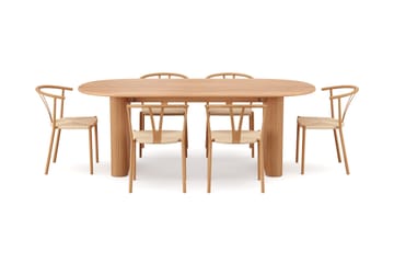 Noira spisegruppe rektangulær 220 cm eg med 6 Elysia spisestole - Eg - Møbler - Borde - Spisebordssæt