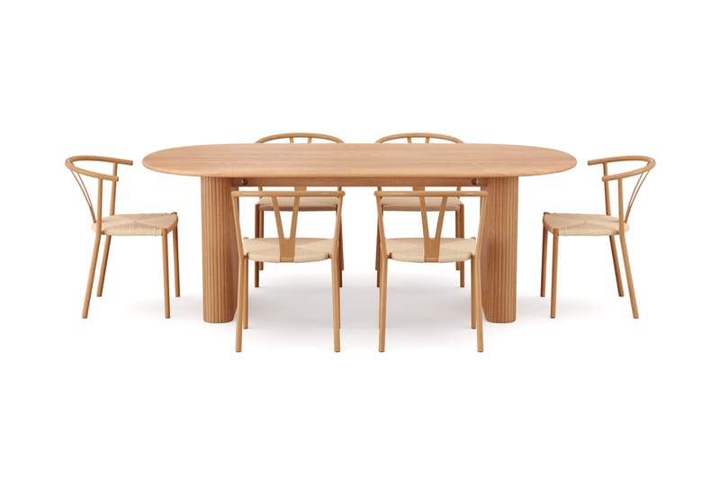 Noira spisegruppe rektangulær 220 cm eg med 6 Elysia spisestole - Eg - Møbler - Borde - Spisebordssæt