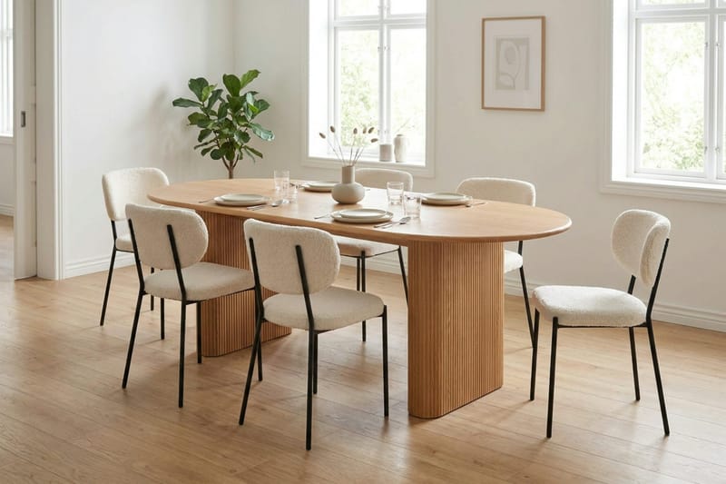Noira spisegruppe rektangulær 220 cm Eg med 6 Gemmiano-spisestole - Eg - Møbler - Borde - Spisebordssæt