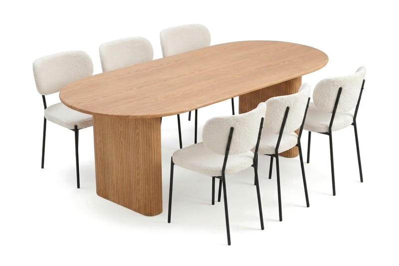 Noira spisegruppe rektangulær 220 cm Eg med 6 Gemmiano-spisestole - Eg - Møbler - Borde - Spisebordssæt