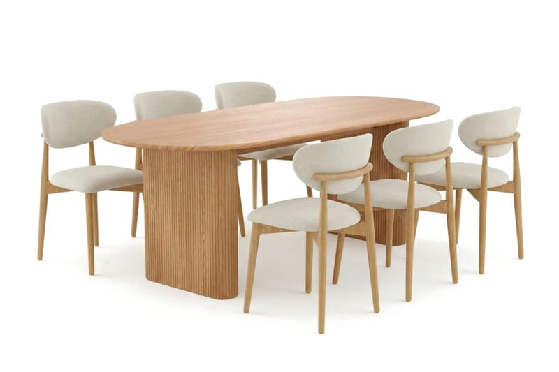 Noira spisegruppe rektangulær 220 cm eg med 6 Molly spisestole, Eg