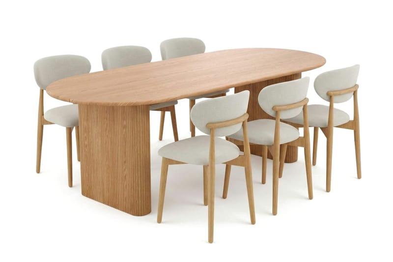 Noira spisegruppe rektangulær 220 cm eg med 6 Molly spisestole - Eg - Møbler - Borde - Spisebordssæt