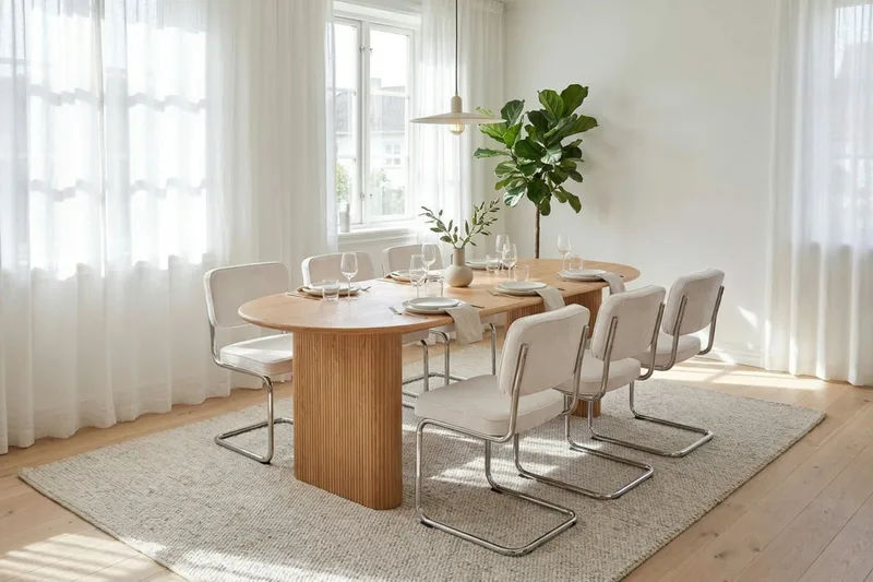 Noira Spisegruppe rektangulær 220 cm eg med 8 Milva spisestole - Eg - Møbler - Borde - Spisebordssæt