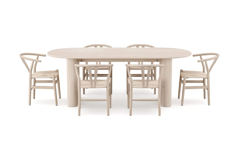 Noira Spisegruppe rektangulær 220 cm Hvidlaseret med 6 Dastoori Spisestole - Hvidlaseret - Møbler - Borde - Spisebordssæt