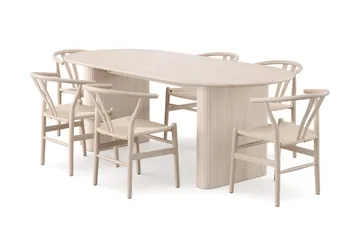 Noira Spisegruppe rektangulær 220 cm Hvidlaseret med 6 Dastoori Spisestole