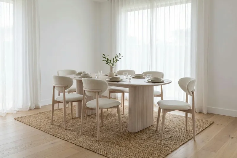 Noira spisegruppe rektangulær 220 cm hvidlaseret med 6 Molly spisestole - Hvidlaseret - Møbler - Borde - Spisebordssæt