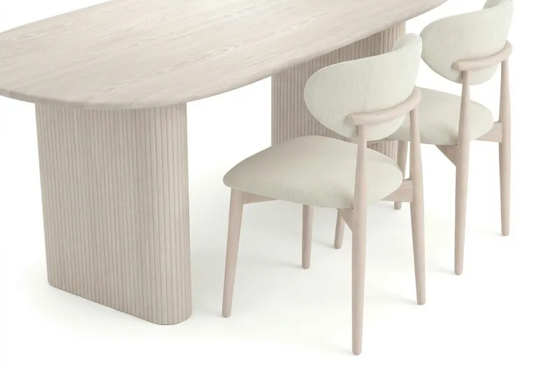 Noira spisegruppe rektangulær 220 cm hvidlaseret med 6 Molly spisestole - Hvidlaseret - Møbler - Borde - Spisebordssæt