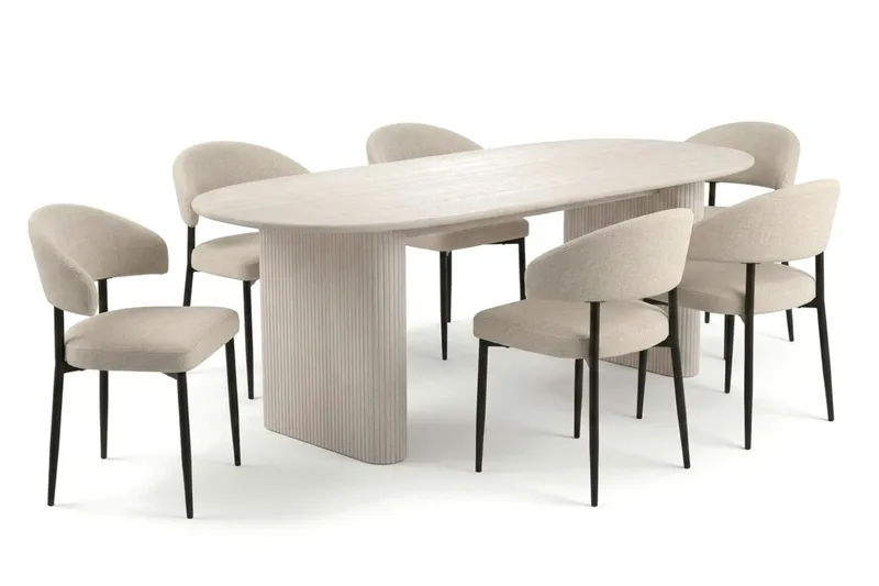 Noira spisegruppe rektangulær 220 cm hvidlaseret med 6 Sawako spisestole - Hvidlaseret - Møbler - Borde - Spisebordssæt
