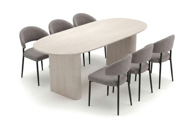 Noira spisegruppe rektangulær 220 cm hvidlaseret med 6 Sawako spisestole - Hvidlaseret - Møbler - Borde - Spisebordssæt