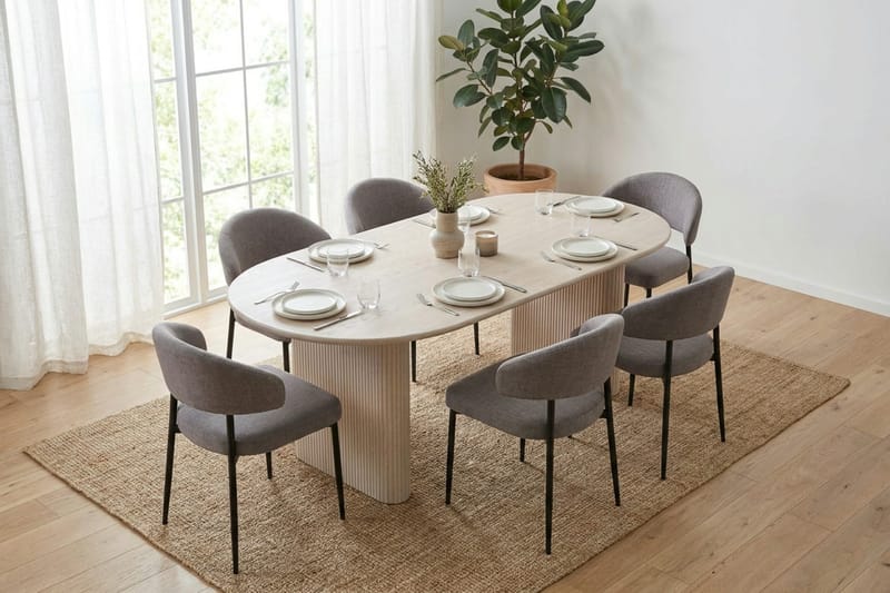 Noira spisegruppe rektangulær 220 cm hvidlaseret med 6 Sawako spisestole - Hvidlaseret - Møbler - Borde - Spisebordssæt