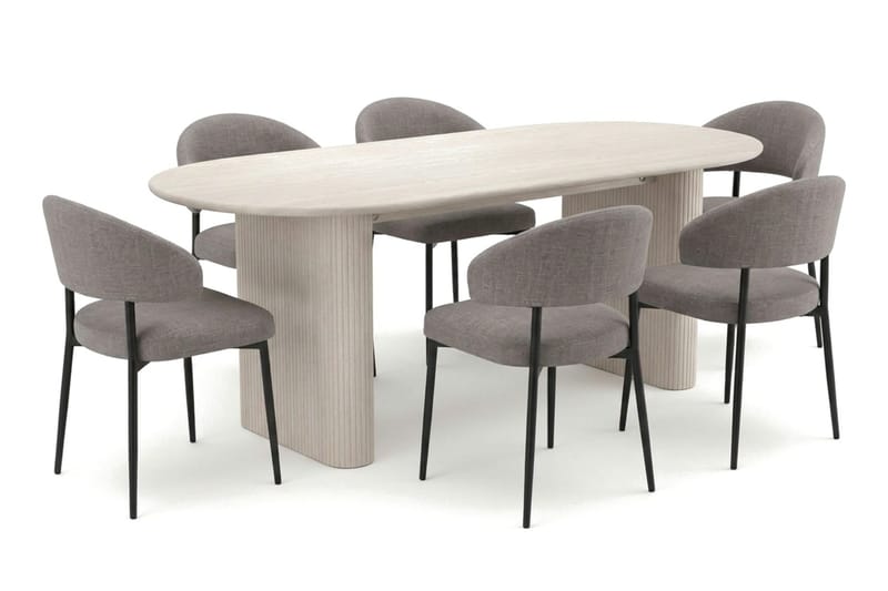 Noira spisegruppe rektangulær 220 cm hvidlaseret med 6 Sawako spisestole, Hvidlaseret