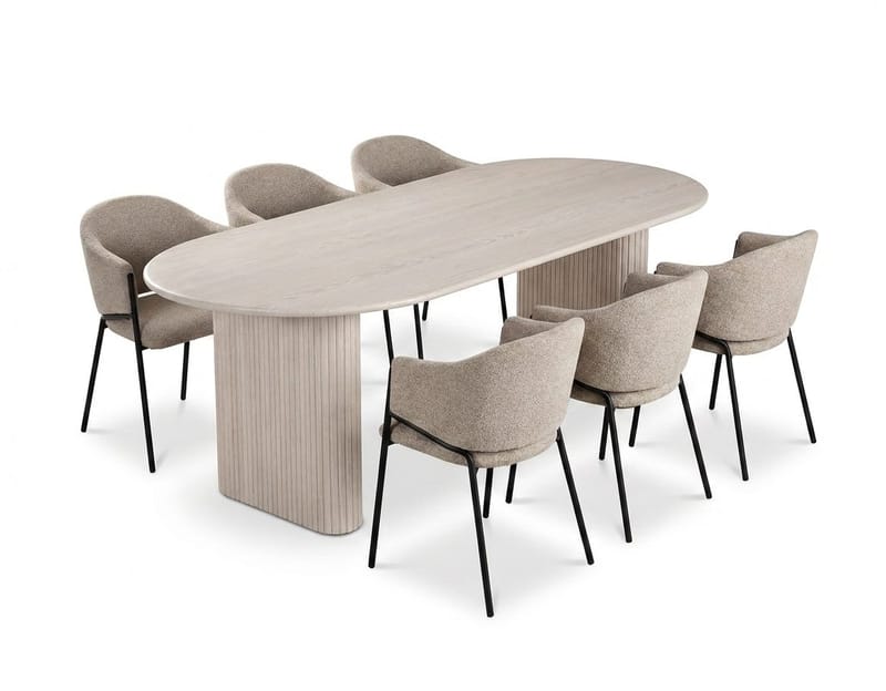 Noira spisegruppe rektangulær 220 cm hvidlaseret med 8 Sawako spisebordsstole - Hvidlaseret - Møbler - Borde - Spisebordssæt