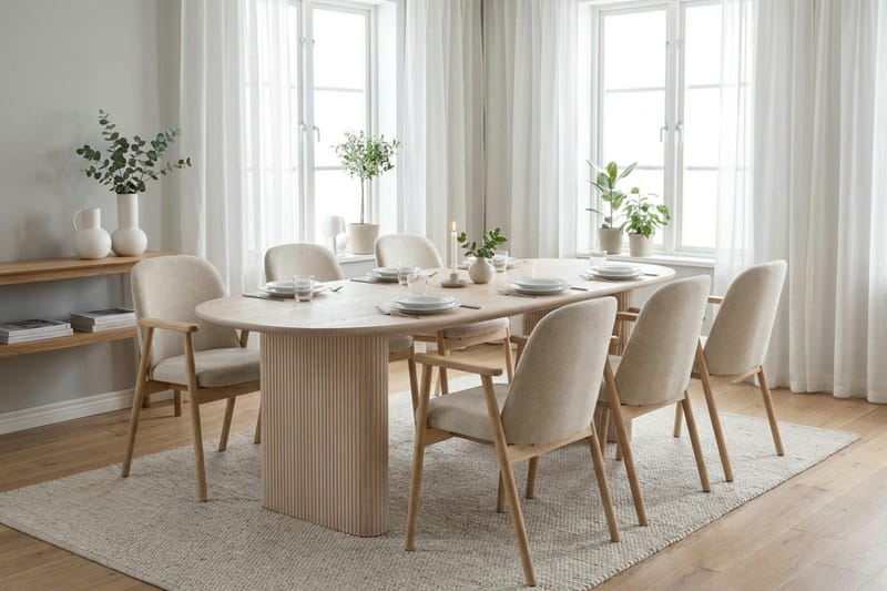 Noira spisegruppe rektangulær 220 cm hvidolieret med 6 Reciclar spisestole - Hvidlaseret - Møbler - Borde - Spisebordssæt