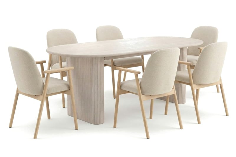 Noira spisegruppe rektangulær 220 cm hvidolieret med 6 Reciclar spisestole - Hvidlaseret - Møbler - Borde - Spisebordssæt