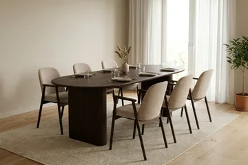 Noira spisegruppe rektangulær 220 cm røget eg med 6 Reciclar spisestole - Røget eg - Møbler - Borde - Spisebordssæt