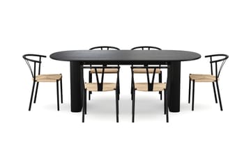 Noira spisegruppe rektangulær 220 cm sort med 6 Elysia spisestole - Sortbejdset eg - Møbler - Borde - Spisebordssæt