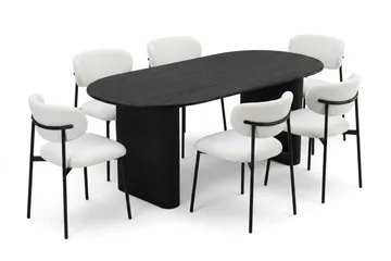 Noira spisegruppe rektangulær 220 cm sort med 6 Lucy-spisestole - Sortbejdset eg - Møbler - Borde - Spisebordssæt