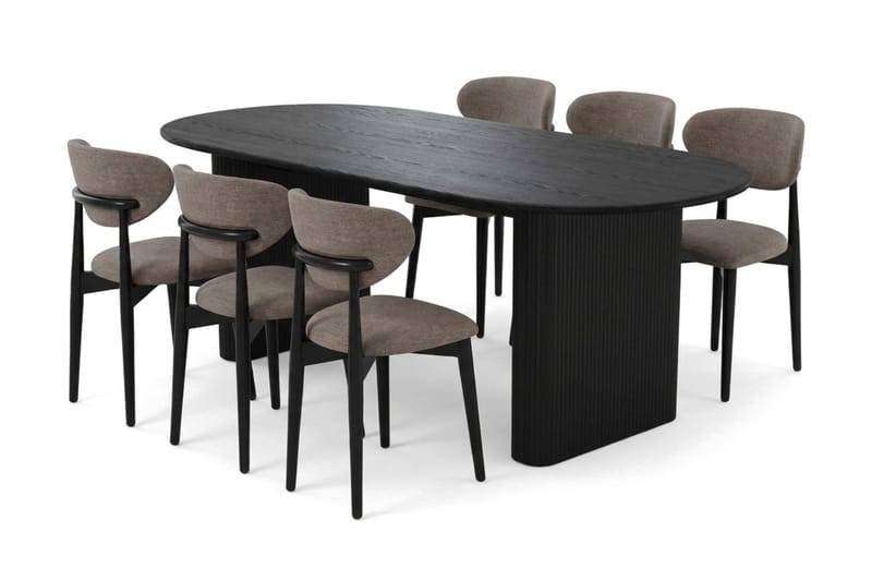 Noira spisegruppe rektangulær 220 cm sort med 6 Molly spisestole, Sort