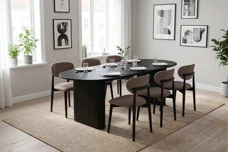 Noira spisegruppe rektangulær 220 cm sort med 6 Molly spisestole - Sort - Møbler - Borde - Spisebordssæt