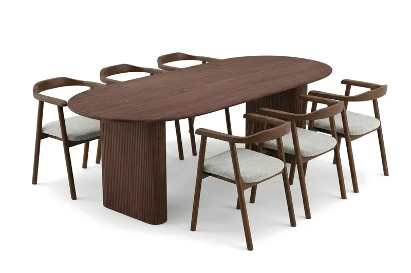 Noira spisegruppe rektangulær 220 cm valnød med 6 Jolie spisebordsstole, Valnød