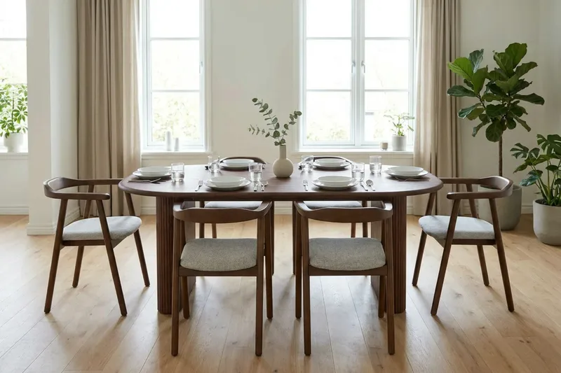 Noira spisegruppe rektangulær 220 cm valnød med 6 Jolie spisebordsstole - Valnød - Møbler - Borde - Spisebordssæt