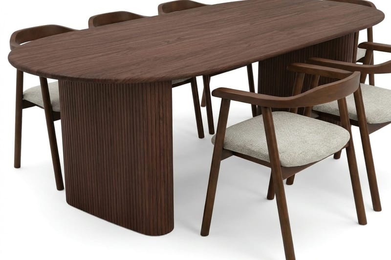 Noira spisegruppe rektangulær 220 cm valnød med 6 Jolie spisebordsstole - Valnød - Møbler - Borde - Spisebordssæt