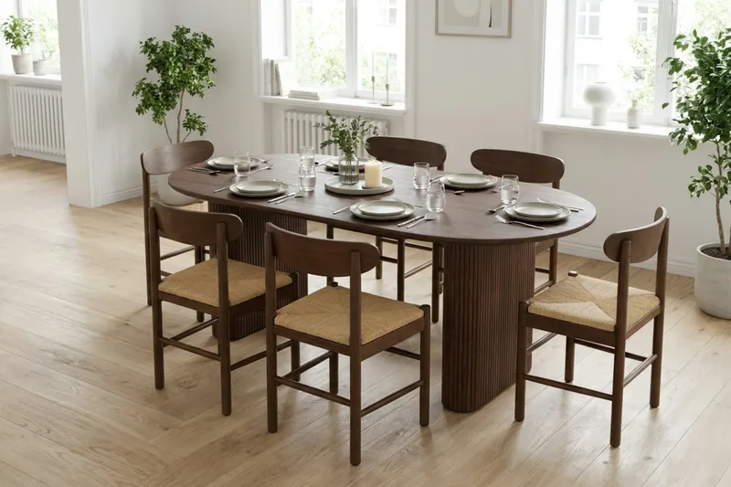 Noira spisegruppe rektangulær 220 cm valnød med 6 Malte spisebordsstole - Valnød - Møbler - Borde - Spisebordssæt