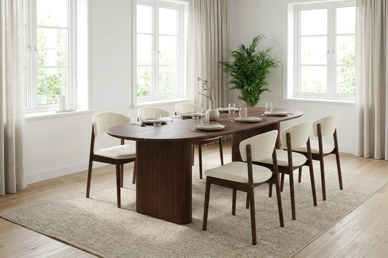 Noira spisegruppe rektangulær 220 cm valnød med 8 Nala spisestole - Valnød - Møbler - Borde - Spisebordssæt