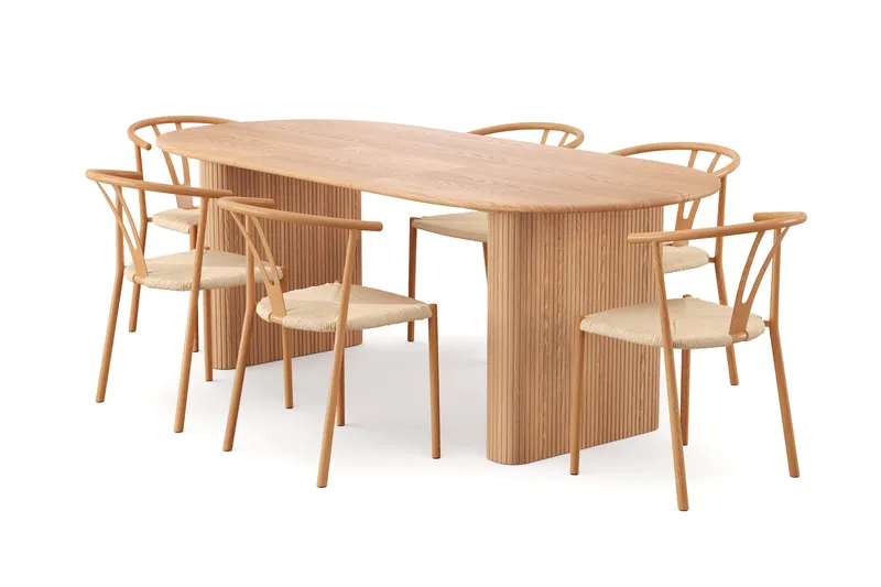 Noira spisegruppe udtræk 160-220 cm eg med 6 Elysia spisestole, Eg